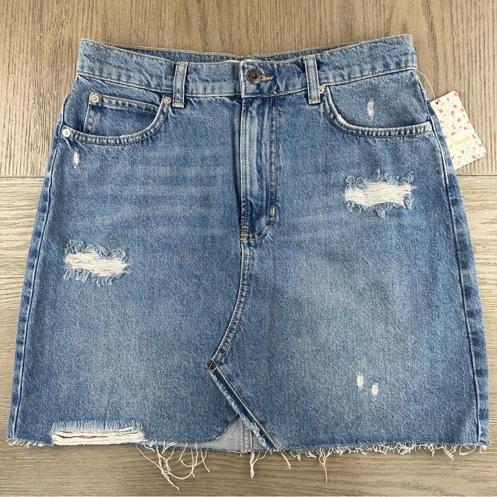 Free People We The Free Hallie Distressed Denim Mini Skirt Size 29